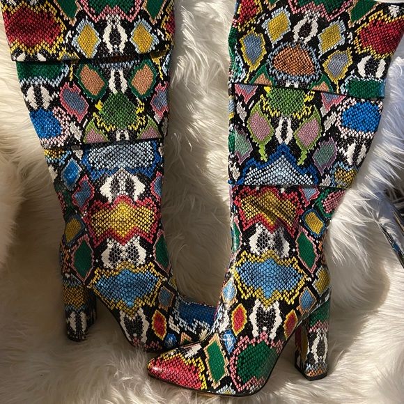 Shoes - Brand new like high snakeskin rainbow multi colored boot